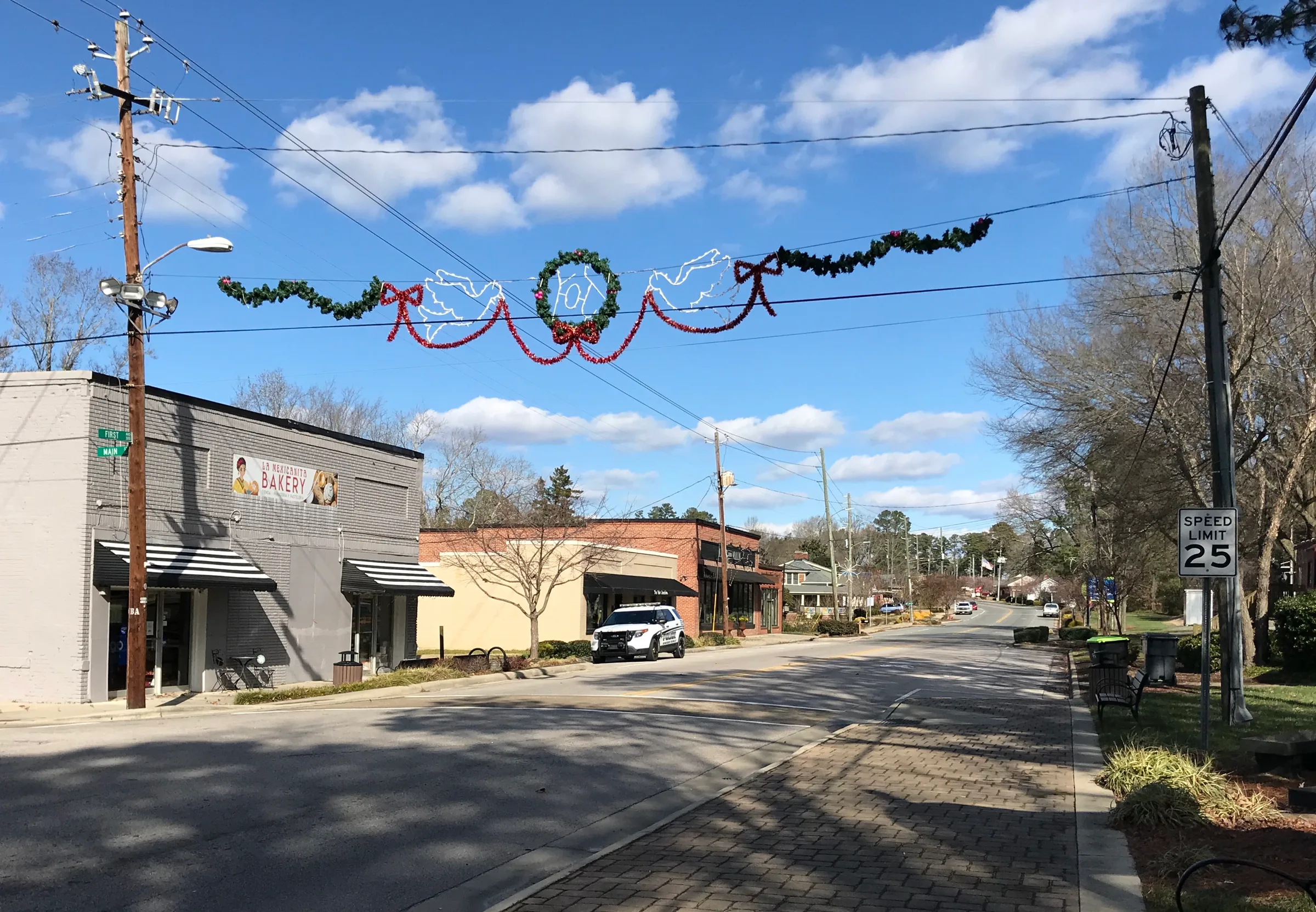 Historic brick storefronts along First Avenue in downtown Knightdale