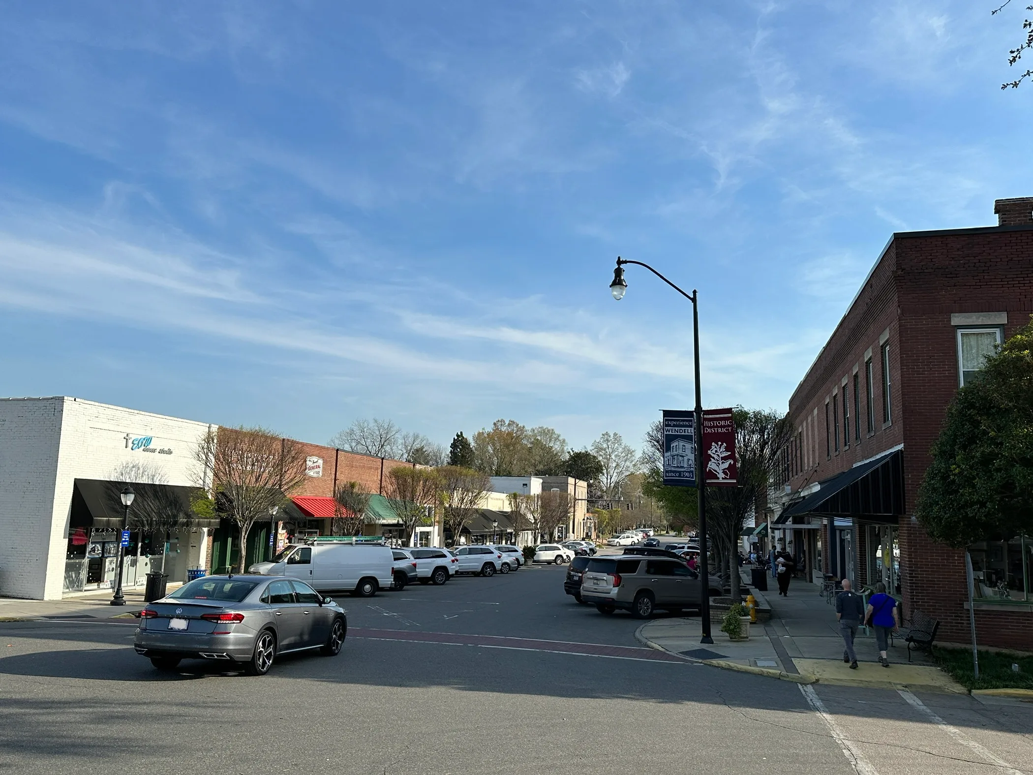 Brick commercial buildings and streetscape in downtown Wendell